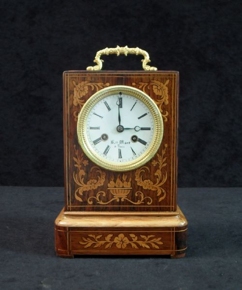 French Napoleon III Rosewood Campaign Mantel Clock