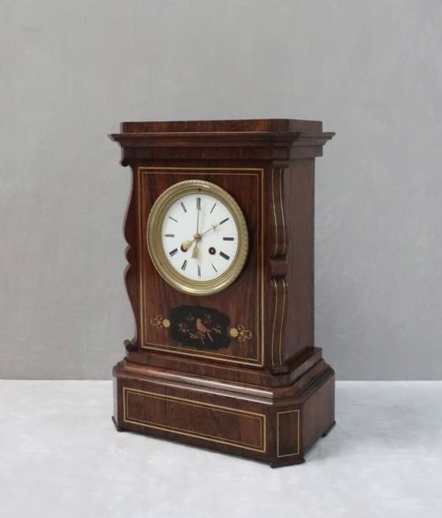 French Belle Epoque Rosewood and Inlaid Mantel Clock