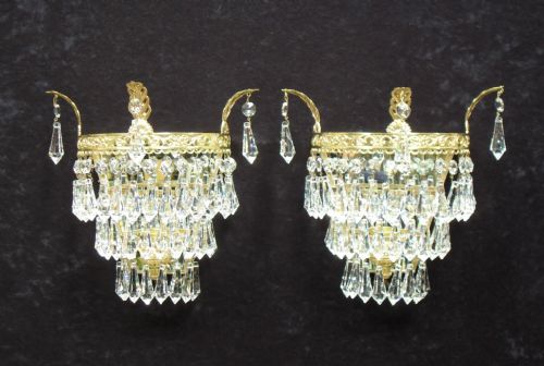 Pair of Italian Art Deco Crystal Glass Wall Lights