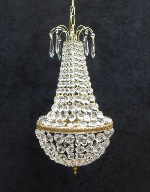 French Art Deco Empire Style Crystal Glass Basket Chandelier