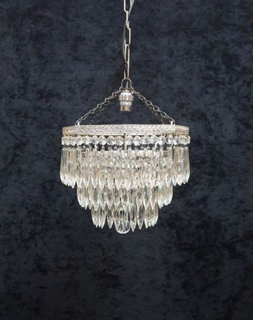Art Deco Chrome Octagonal Crystal Glass Chandelier