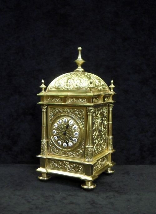 French Belle Epoque Decorative Brass Mantel Clock by E Portelance