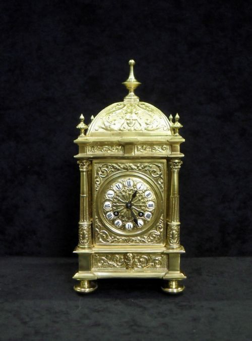 fig 1. French Belle Epoque Decorative Brass Mantel Clock by E Portelance