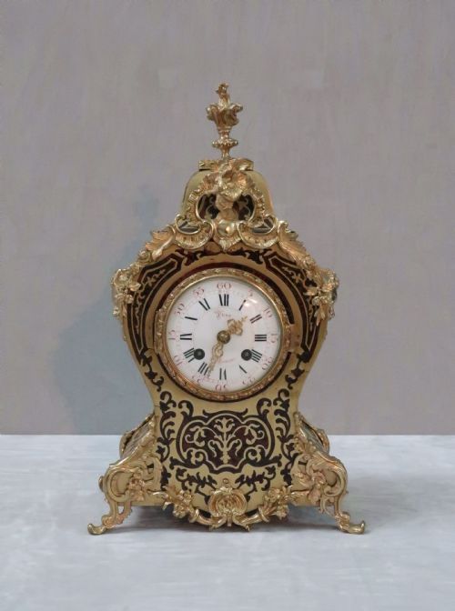 fig 1. French 19th Century Louis XV Style Boulle Mantel Clock by Samuel Marti
