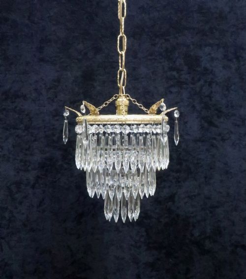 Italian Art Deco Three Tier Crystal Glass Chandelier