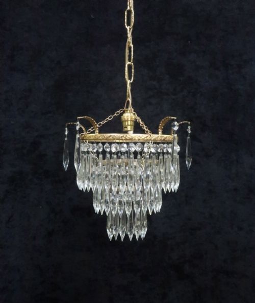 Italian Art Deco Three Tier Crystal Glass Chandelier