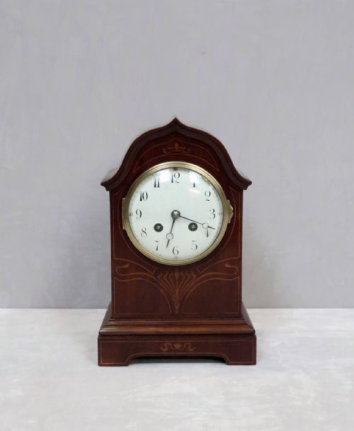 French Art Nouveau Mahogany Mantel Clock by Samuel Marti