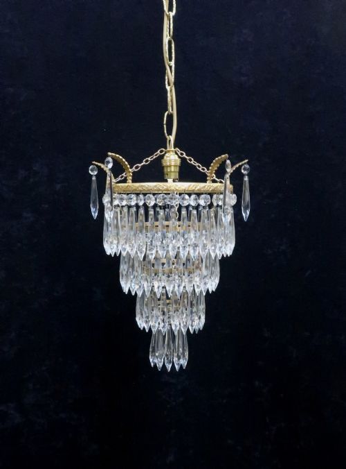 Italian Art Deco Four Tier Crystal Glass Chandelier