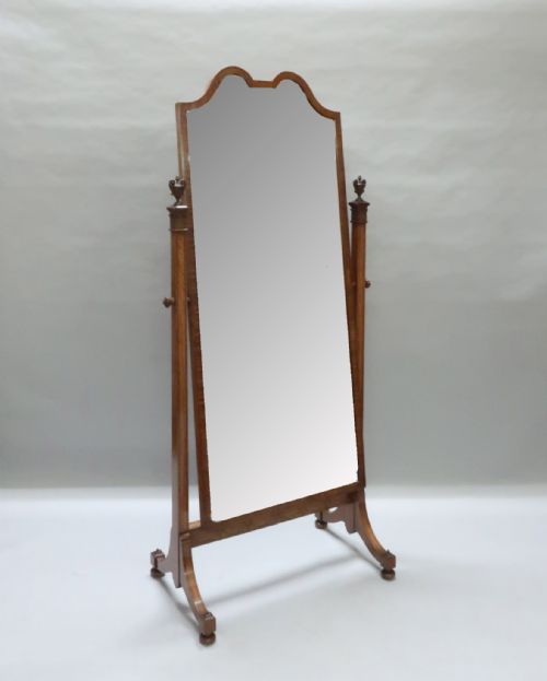 Edwardian Sheraton Revival Satinwood Cheval Mirror