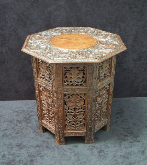 Anglo Indian Carved Teak Octagonal Table