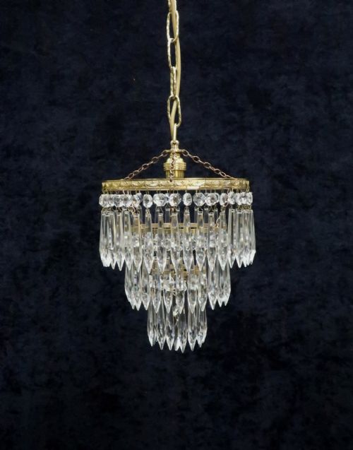 Italian Art Deco Three Tier Crystal Glass Chandelier