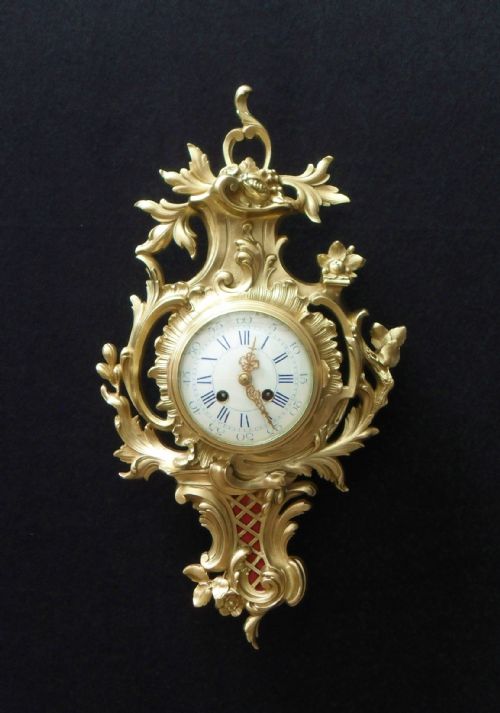 French Bronze Gilt Rococo Style Cartel Wall Clock by Japy Freres
