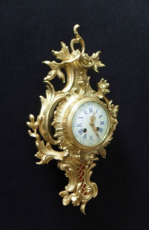 fig 1. French Bronze Gilt Rococo Style Cartel Wall Clock by Japy Freres