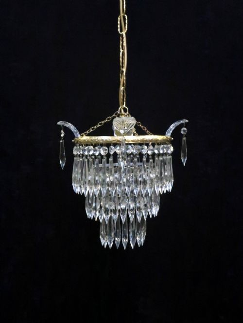 Italian Art Deco Three Tier Crystal Glass Chandelier