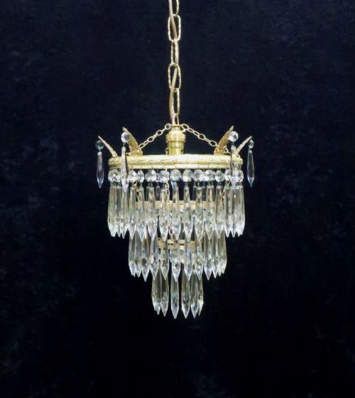 Italian Art Deco Three Tier Crystal Glass Chandelier