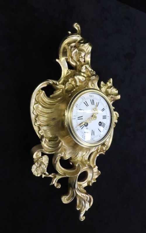 fig 1. French Bronze Gilt Rococo Style Cartel Wall Clock by Japy Freres