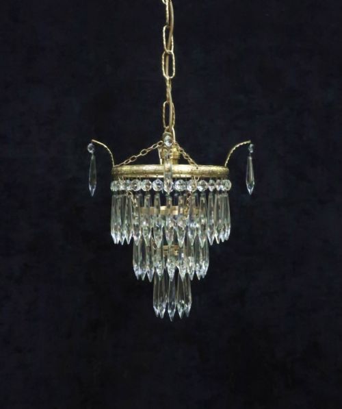 Italian Art Deco Three Tier Crystal Glass Chandelier