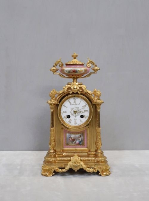 Napoleon III Bronze Gilt and Porcelain Mantel Clock by Japy Freres