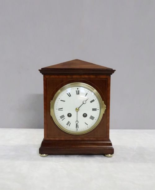 French Belle Epoque Mahogany Inlaid Mantel Clock by Vincenti