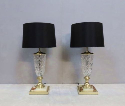 Pair of Italian Cut Crystal Glass Table Lamps