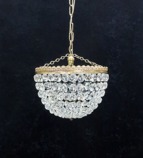 Italian Art Deco Crystal Glass Basket Chandelier