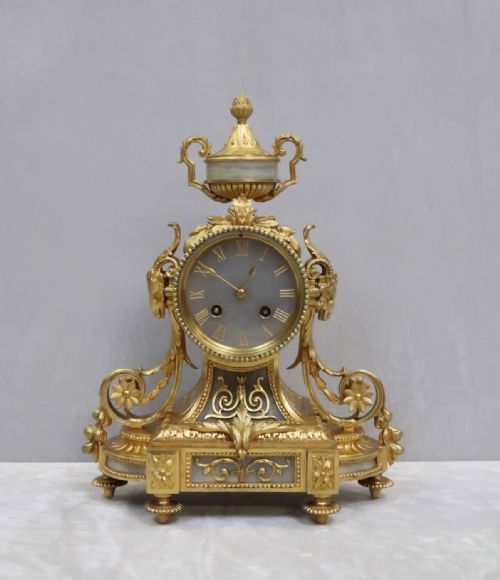 French Napoleon III Bronze Gilt Mantel Clock by Japy Freres