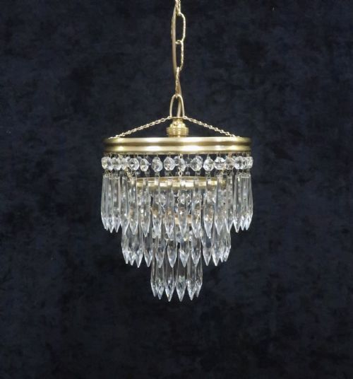 Italian Art Deco Three Tier Crystal Glass Chandelier