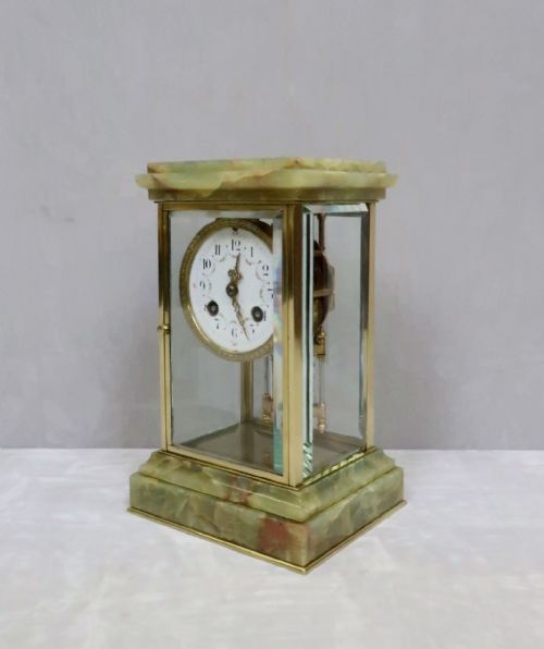 fig 1. French Onyx and Brass Four Glass Mantel Clock by Samuel Marti