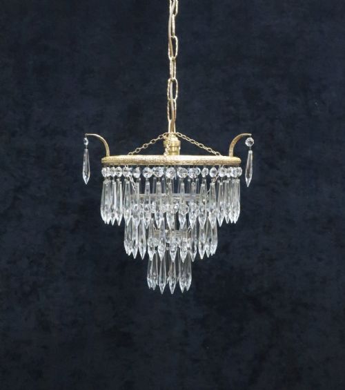 Italian Art Deco Three Tier Crystal Glass Chandelier