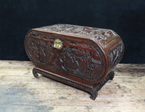 Early 20th Century Oriental Camphor Wood and Teak Carved Chest