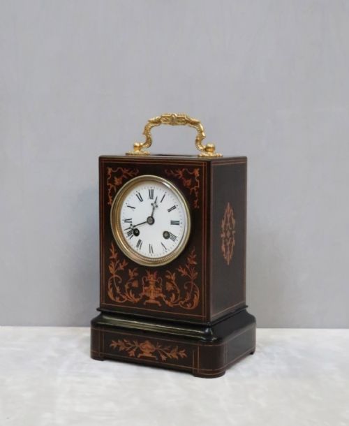 fig 1. French Napoleon III Inlaid Campaign Mantel Clock by Vincenti