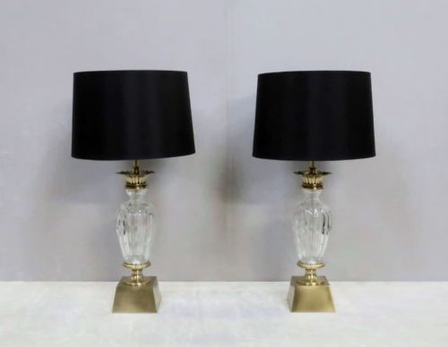 Pair of Italian Cut Crystal Glass Table Lamps
