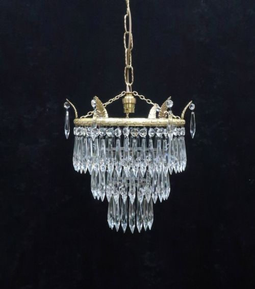 Italian Art Deco Three Tier Crystal Glass Chandelier