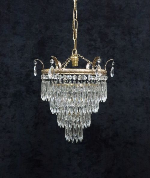Italian Art Deco Four Tier Crystal Glass Chandelier