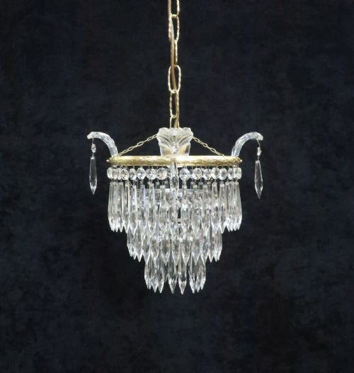 Italian Art Deco Three Tier Crystal Glass Chandelier