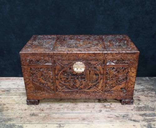 Early 20th Century Oriental Carved Camphor Wood Chest