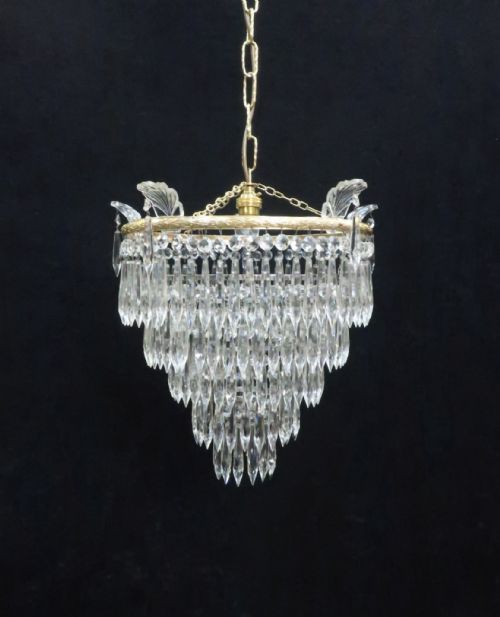 Italian Art Deco Five Tier Crystal Glass Chandelier