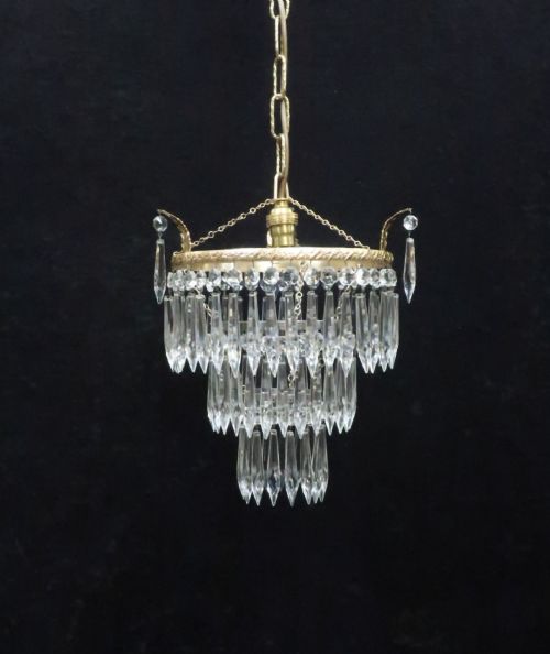 Italian Art Deco Three Tier Crystal Glass Chandelier