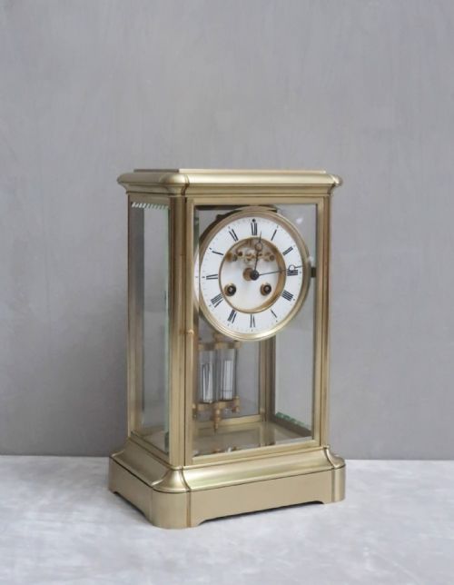 French Brass Four Glass Mantel Clock by Samuel Marti