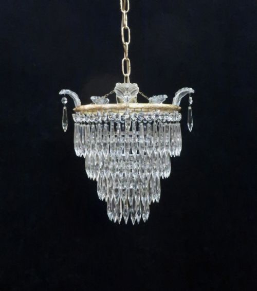 Italian Art Deco Four Tier Crystal Glass Chandelier