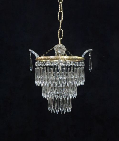 Italian Art Deco Three Tier Crystal Glass Chandelier