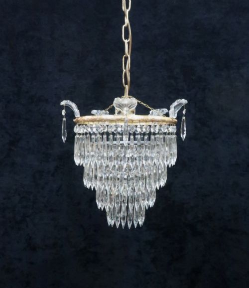 Italian Art Deco Four Tier Crystal Glass Chandelier