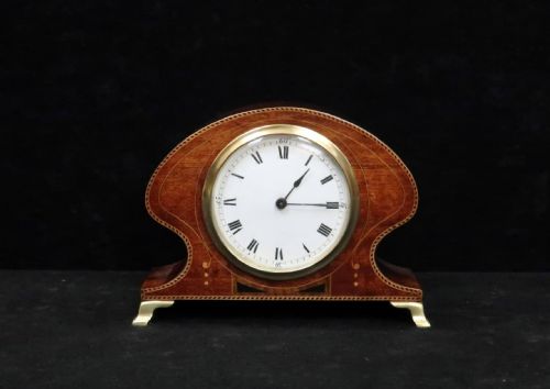 French Art Nouveau Mahogany Inlaid Timepiece Mantel Clock