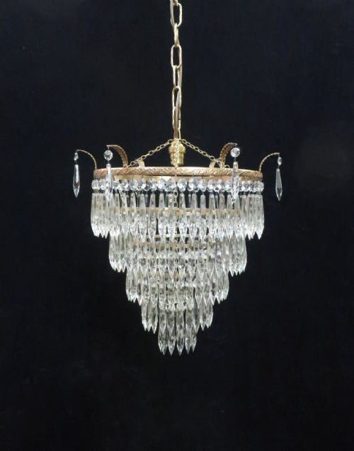 Italian Art Deco Five Tier Crystal Glass Chandelier