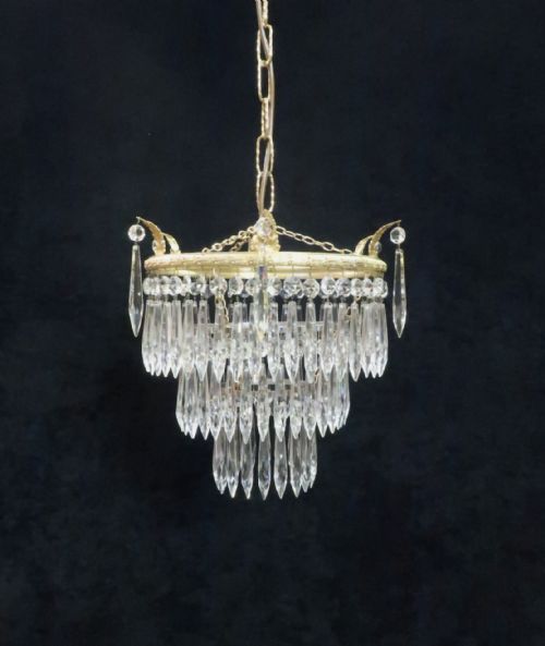 Italian Art Deco Three Tier Crystal Glass Chandelier