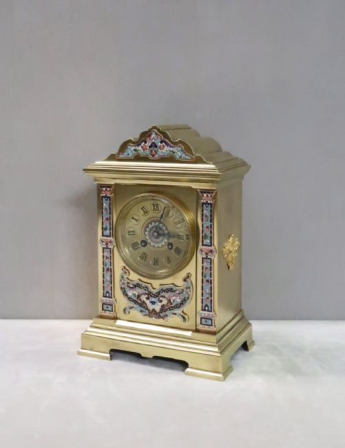 fig 1. French Napoleon III Brass and Champleve Mantel Clock by Vincenti