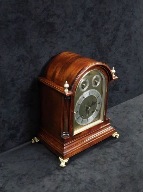 GERMAN MAHOGANY TING TANG STRIKING BRACKET CLOCK BY WH - ADDITIONAL PHOTO 2