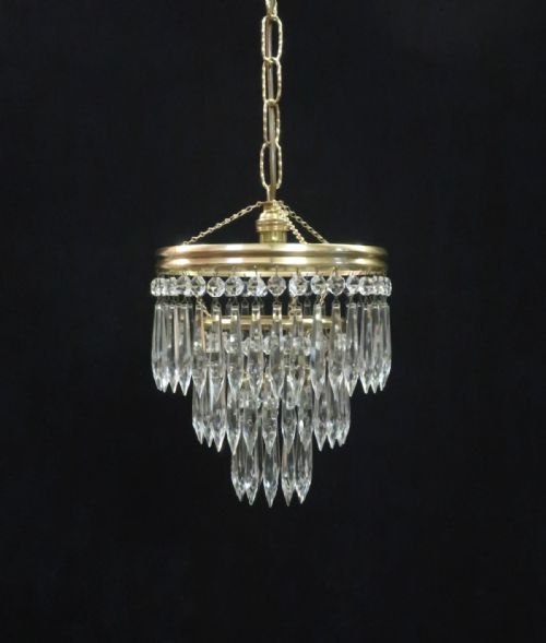 Italian Art Deco Three Tier Crystal Glass Chandelier