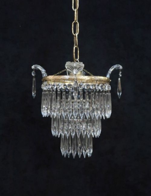 Italian Art Deco Three Tier Crystal Glass Chandelier