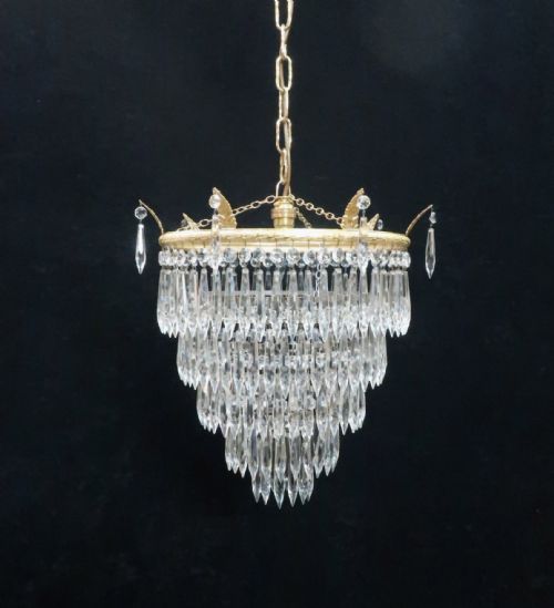 Italian Art Deco Five Tier Crystal Glass Chandelier